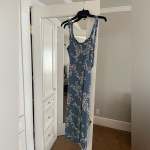 Faithful The Brand blue midi dress with open back ties. Only worn 1x